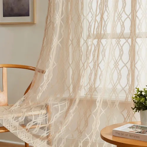 Vista 8 de Warm Home Designs Cortinas modernas para sala de estar o dormitorio. Cortinas negras transparentes de 84 pulgadas de largo con diseño geométrico