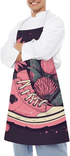 Vista 4 de MUSM Apron for Adults - 27.6 X 31.5 Inch, Heavy-Duty Polyester Aprons with Two Large Pockets, Waterproof Peach Shoes Kitchen Apron for Cooking