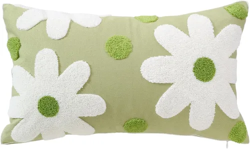 Vista 16 de DECOBIRD Funda de almohada bordada de 18 x 18 pulgadas, diseño floral beige, decoración del hogar, funda de almohada bordada de lona de algodón