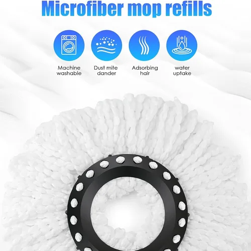 Vista 13 de Cabezal de repuesto para trapeador giratorio 360 con sistemas de juego de escurridor, repuestos de mopa giratoria de microfibra, fácil limpieza