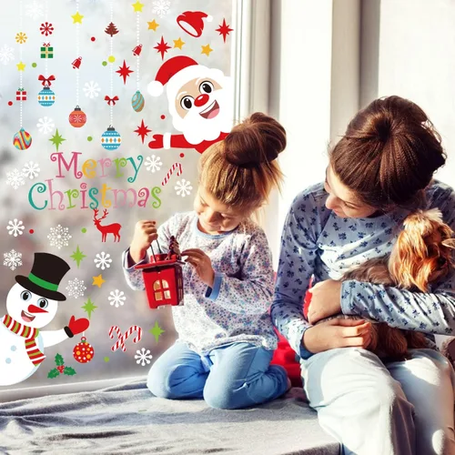 Vista 6 de KIMOBER 150 piezas de calcomanías de Navidad para ventana, muñeco de nieve de Papá Noel, bolas de Navidad, decoración de vidrio para suministros