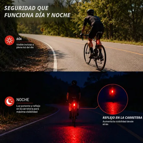 Vista 5 de Rechargeable Smart Bike Tail Light Water Resistant, 300 Lumen Brake Light