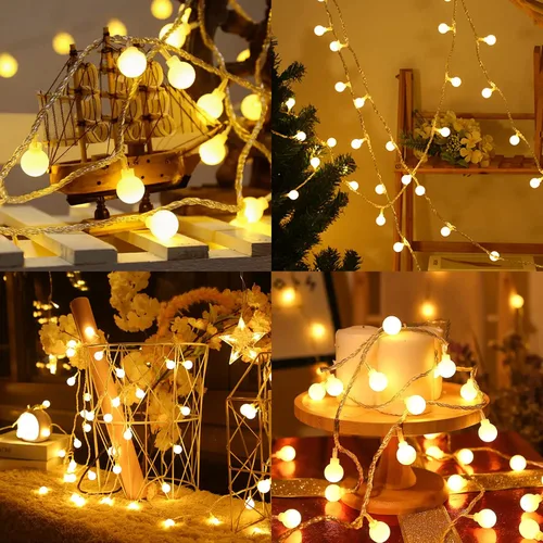 Vista 8 de Dailyart Guirnalda de luces tipo globo, 100 luces LED de 59 pies, impermeables, con enchufe, 8 modos con control remoto, brillo ajustable