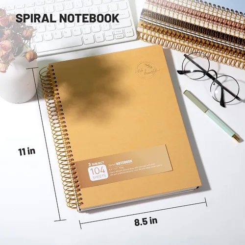 Vista 3 de Cuaderno de espiral grande de 8.5 x 11 con 3 divisiones, cuaderno de espiral de tapa dura para tomar notas, 120 hojas, cuaderno cuadriculado