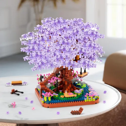 Vista 6 de HIGH GODO - Set de construcción micro de árbol bonsái de flor de cerezo, modelos de casa de árbol sakura japonés, kit de construcción