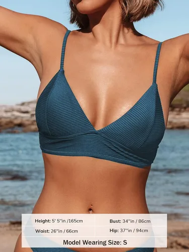 Vista 3 de CUPSHE Bikini Top for Women Swimsuit V Neck Textured Bathing Suit