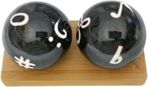 Vista 2 de Top Chi Bolas de Baoding Music con soporte de bambú. Bolas chinas de salud para terapia de manos, ejercicio y alivio del estrés