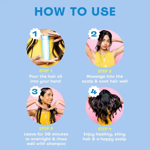 Vista 5 de Squigs Aceite para el crecimiento del cabello para cabello seco y dañado, con mezcla de aceite de amla, ricino y coco para control