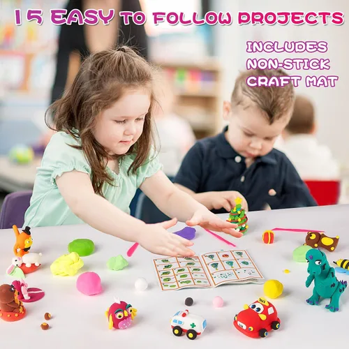 Vista 3 de Kit de arcilla de secado al aire para niños, juego de arcilla suave no tóxica de 24 colores with 3 Sculpting Tools, DIY Arts & Crafts Supplies