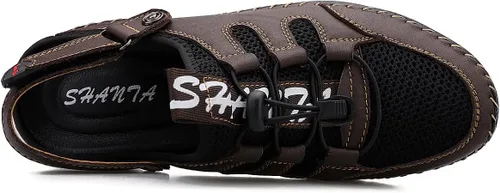 Vista 3 de Sandalias para hombre con soporte de arco para fascitis plantar, antideslizantes, zapatos de verano, de cuero, ajustables, para exteriores