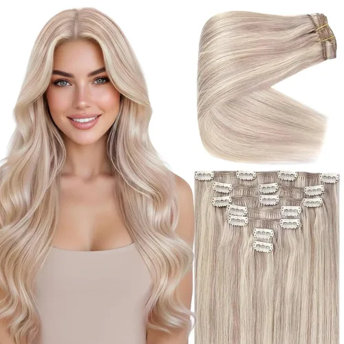 Vista 27 de Ve Sunny Extensiones de cabello clip-in de cabello humano real con reflejos, extensiones de cabello con clip para cabello corto, marrón oscuro