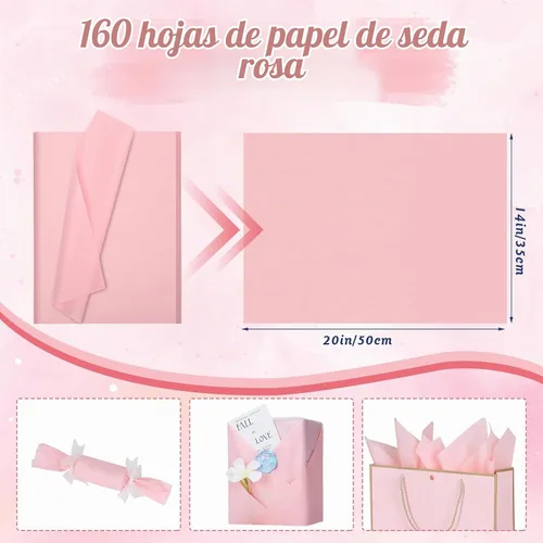 Vista 2 de woric 160 hojas de papel de seda rosa para bolsas de regalo de 20 x 14