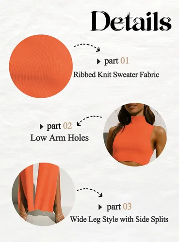 Vista 5 de ARTFREE Conjunto de 2 piezas para mujer, ropa de calle, pantalones palazzo de pierna ancha de punto acanalado y tops recortados