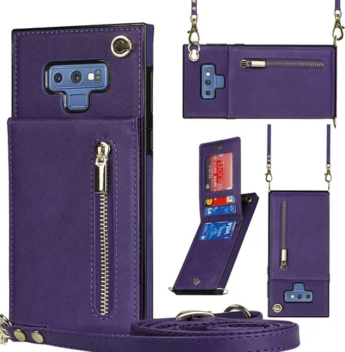 Vista 14 de Funda para teléfono Samsung Galaxy Note 9 con correa cruzada, tarjetero de cuero, ranuras de crédito, soporte magnético, accesorio para celular