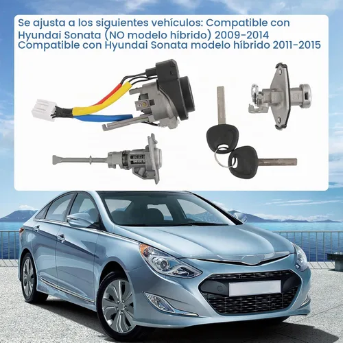 Vista 2 de Juego de cilindros de bloqueo completo con llave compatible con Hyundai Sonata 2009-2014 Ignition Switch Lock Cylinder and Door Lock Cylinder