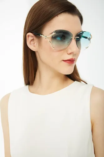 Vista 2 de VOLCHIEN Gafas de sol sin montura para mujer montura brillante lentes redondas montura de metal gafas de sol para mujeres y hombres VC1012
