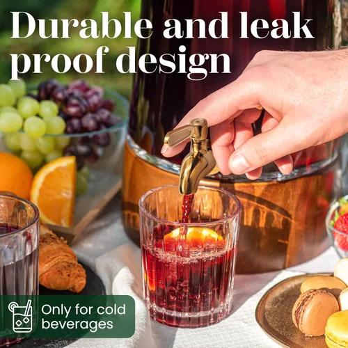 Vista 4 de FOODLE Dispensador de bebidas de vidrio con espita - Dispensador de bebidas de vidrio con soporte - Perfecto para fiestas y uso diario - Jarra