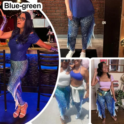 Vista 4 de color cosplayer Mermaid Yoga Print Leggings for Women Plus Size Fish Scale High Waisted Pants Halloween Costume Tights