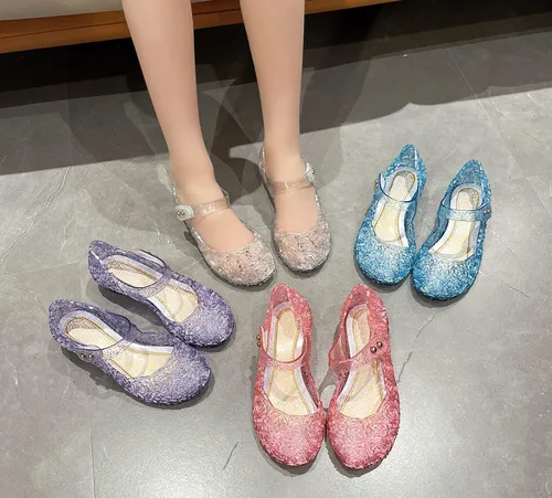 Vista 7 de Libbook Zapatos de gelatina para niñas, inspirados en Frozen, zapatos planos de Elsa, sandalias de vestir de princesa para niños pequeños, gelatinas