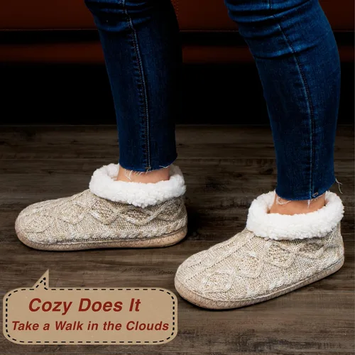 Vista 4 de Pantuflas de sherpa para mujer, botines cálidos y acogedores para interiores, calcetines suaves y peludos para casa, parte inferior antideslizante