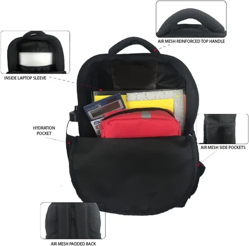 Vista 3 de Marvel Mochila de Spiderman de Cómics, bolsa acolchada de malla negra de 16 pulgadas con texto en inglés "Into The Spider-Verse", Millas Morales 1