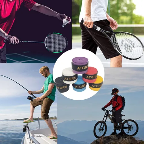 Vista 4 de Agarre para raqueta de tenis, cinta adhesiva que absorbe la humedad, mango de bádminton esmerilado antideslizante para raqueta, pickleball, paquete