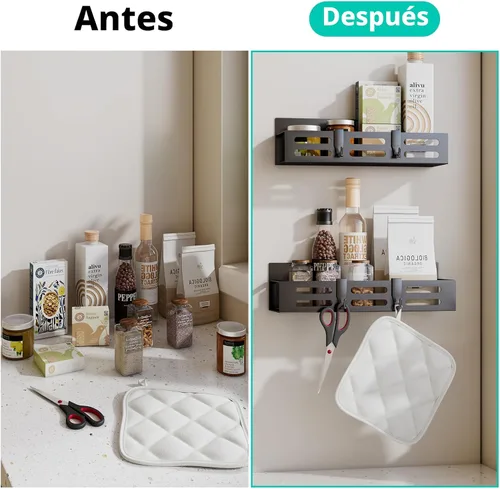 Vista 6 de SETBAOO Paquete de 4 estantes magnéticos para especias para refrigerador, estante magnético negro y nevera, organizador de gabinetes de cocina