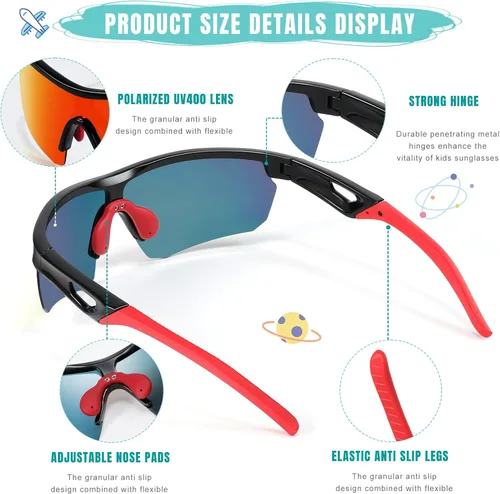 Vista 4 de Kids Sunglasses Youth Baseball Sunglasses for Boys Girls 3-12 Polarized Softball Sports Goggles UV Protection