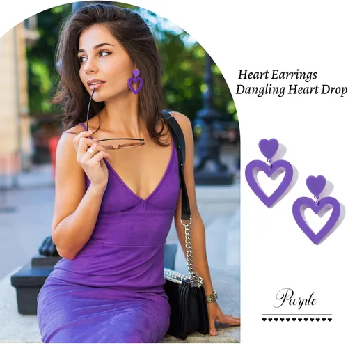 Vista 5 de Pendientes de corazón Y2K Love Heart Big Hoop Cute Fun Hang Earrings