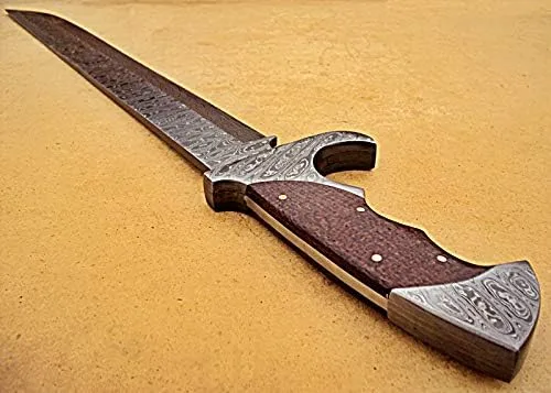 Vista 5 de SW-02 Espada hecha a mano de acero de Damasco de 23 pulgadas - Hermoso mango de micarta marrón yute