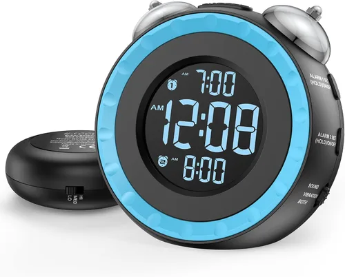 Vista 12 de uscce Reloj despertador fuerte dual con agitador de cama - Atenuador 0-100%, reloj despertador vibratorio para personas que duermen pesadas