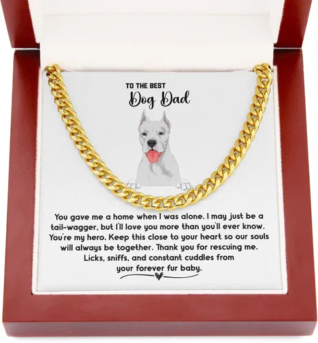 Vista 3 de Dogo Argentino Dog Dad Cuban Chain Necklace, Jewelry Message Card for My Fur Dad, Dogo Argentino Dog Owner, Pet Portrait Necklace Present