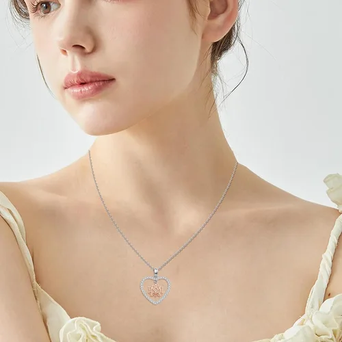 Vista 4 de CRWENG Collares de loto para mujer, plata de ley 925, collar con colgante de corazón floral de loto, joyería de circonita cúbica natural, regalos