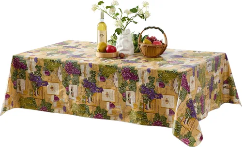 Vista 5 de Newbridge Mantel cuadrado de vinilo con parte trasera de franela de vinilo de 52 x 52 pulgadas, colorido estampado temático de vino y uva, fácil
