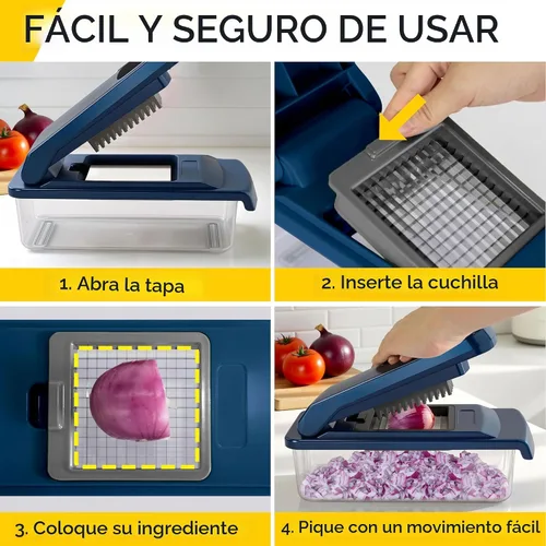 Vista 7 de UltraChop Todo en 1, Picadora de Verduras Resistente de 12 Cuchillas, Contenedor Picador de Alimentos, Espiralizador, Rebanadora Mandolina Picadora