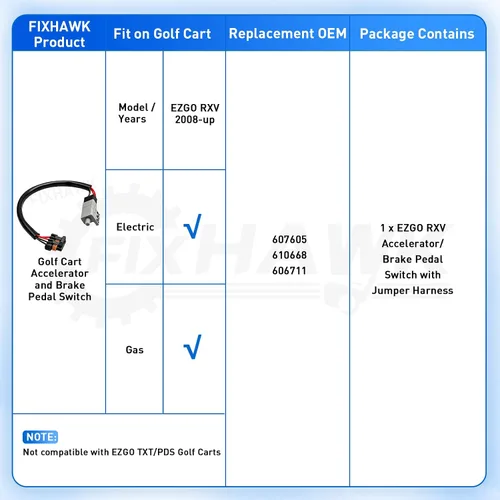 Vista 8 de Acelerador de carrito de golf y pedal de freno para EZGO RXV Gas & Electric