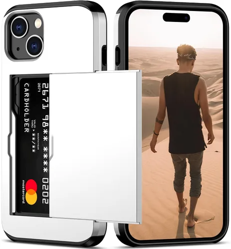 Vista 28 de Nvollnoe Compatible con iPhone 15 Funda con ranura para tarjetas, resistente, protectora de doble capa, a prueba de golpes, ranura oculta