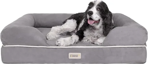 Vista 10 de Friends Forever - Cama ortopédica para perros medianos, cama de espuma viscoelástica impermeable para perros M con funda extraíble y lavable, gris