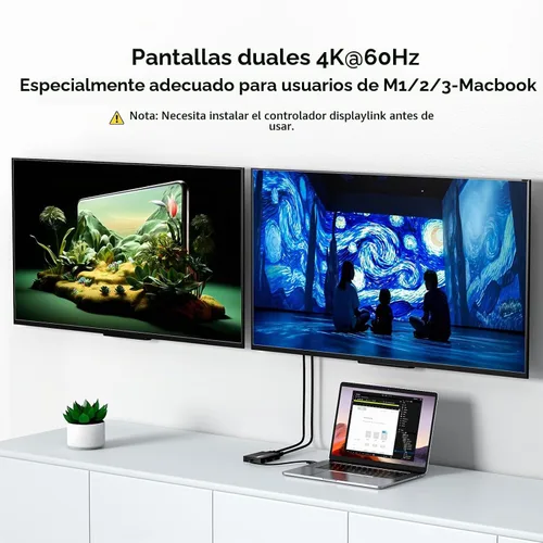 Vista 3 de ACASIS Adaptador DisplayLink USB C a HDMI dual para Mac M1/M2/M3/M4/Windows Negro