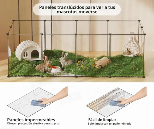 Vista 3 de Corralito para mascotas, corralito transparente para animales pequeños, cerca de patio para cachorros, conejos, cobayas, hurones, ratones