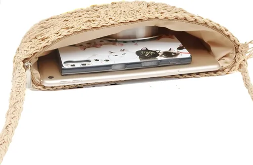 Vista 6 de Fozehlad Bolso cruzado de paja para mujer, bolso de mano de paja para verano, playa, bolso de hombro tejido hecho a mano