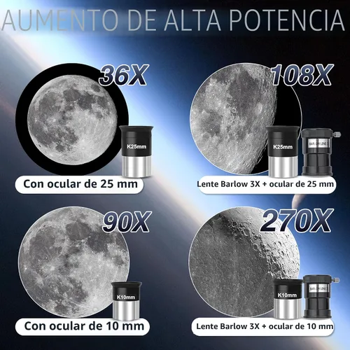 Vista 3 de Telescopio, apertura de 90 mm y longitud focal de 900 mm, telescopio refractor astronómico de alta potencia para adultos - Telescopios profesionales