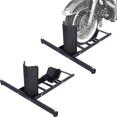 Vista 2 de Soporte ajustable para rueda de motocicleta, soporte de rueda resistente de 1800 libras, calzo delantero de motocicleta negro, soporte de remolque