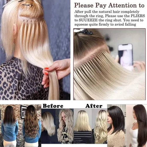 Vista 4 de 500 anillos de silicona con microeslabones de 0.197 in para extensiones de cabello, herramientas de microenlaces de aluminio para extensiones