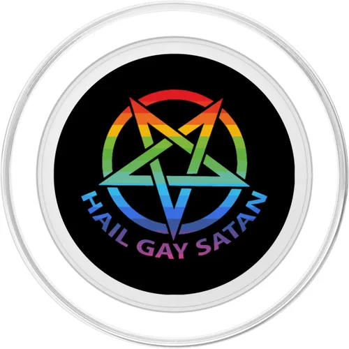 Vista 2 de PopSockets MagSafe PopGrip para iPhone con texto en inglés «Hail Gay Satanás»