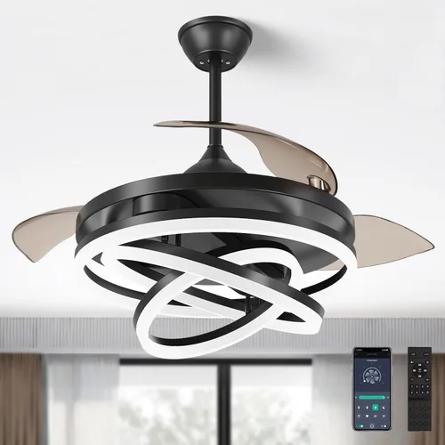 Vista 9 de FIDGRA Ventilador de techo retráctil de 42 pulgadas, ventiladores de techo con luces, motor de CC silencioso, 6 velocidades, 3 cambios