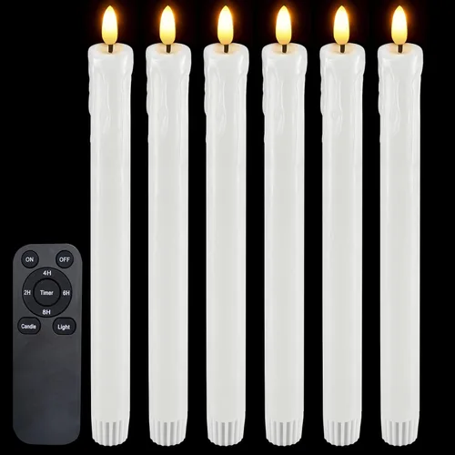 Vista 14 de Velas cónicas sin llama de cera real, funcionan con pilas, control remoto Marfil