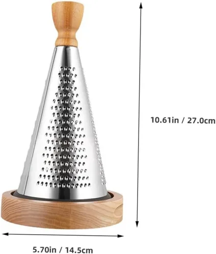 Vista 2 de Uonlytech Multifunctional Kitchen Cheese Grater with Wood Handle Stainless Steel Three-sided Design Stable Stand for Home Restaurant Vegetable