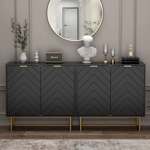 Vista 13 de Aparador moderno de 47 pulgadas con 3 puertas para sala de estar, negro
