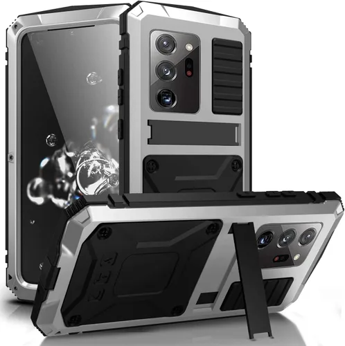 Vista 10 de Simicoo Funda de metal compatible con Samsung Note 20 Ultra con protector de pantalla militar, resistente a prueba de golpes, con soporte para Negro